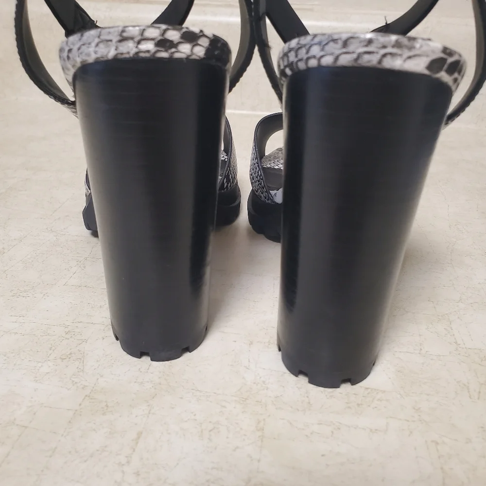Aldo Black and White Snakeskin Slingback Block Heels